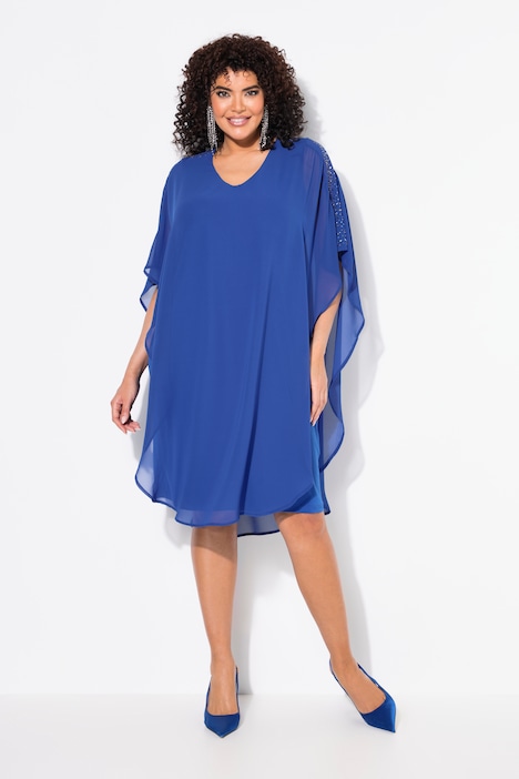 Chiffon jurk, dubbellaags, V-hals, 3/4-mouwen