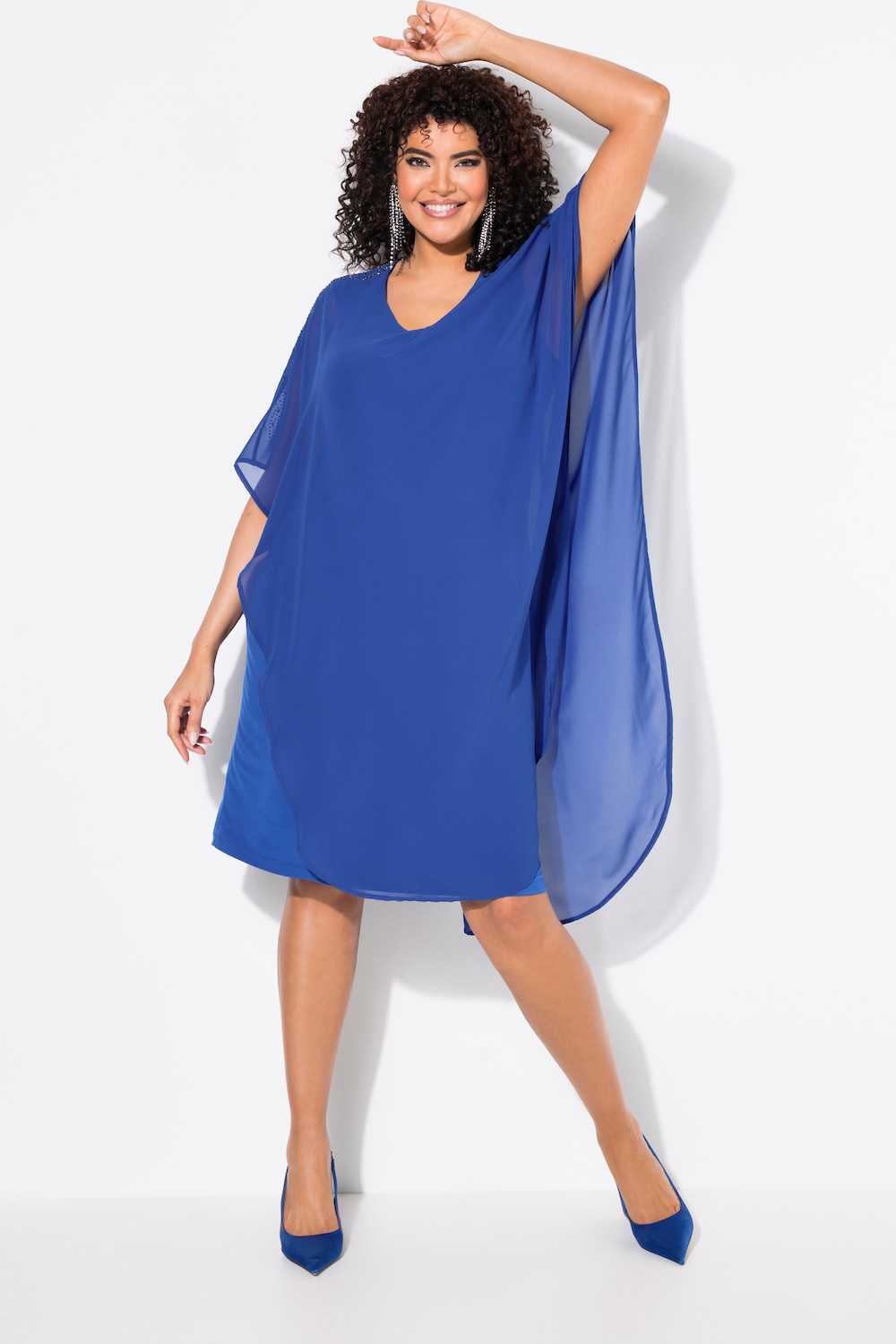 Große Größen Chiffonkleid, Damen, blau, Größe: 46/48, Polyester, Ulla Popken