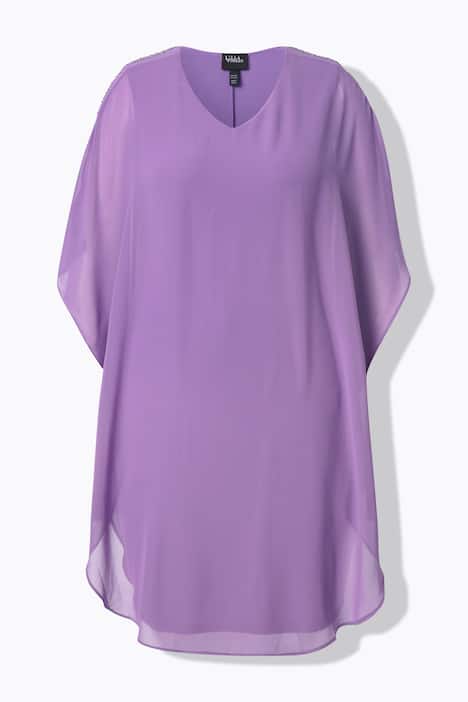 Chiffon jurk, dubbellaags, V-hals, 3/4-mouwen