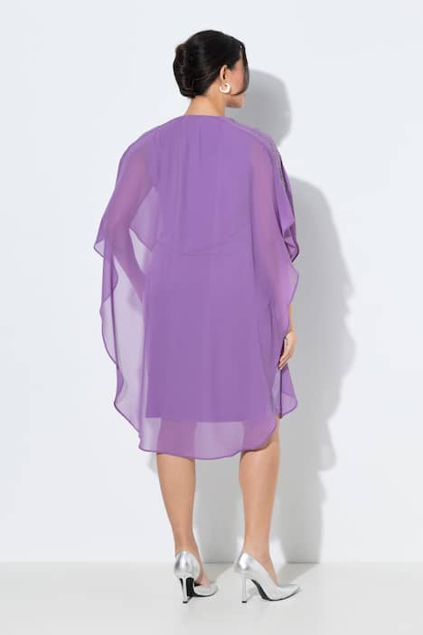 Chiffon jurk, dubbellaags, V-hals, 3/4-mouwen