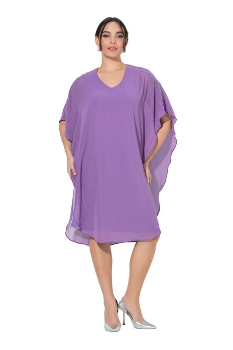 Šifonové šaty, dvouvrstvé, výstřih do V, 3/4 rukávy