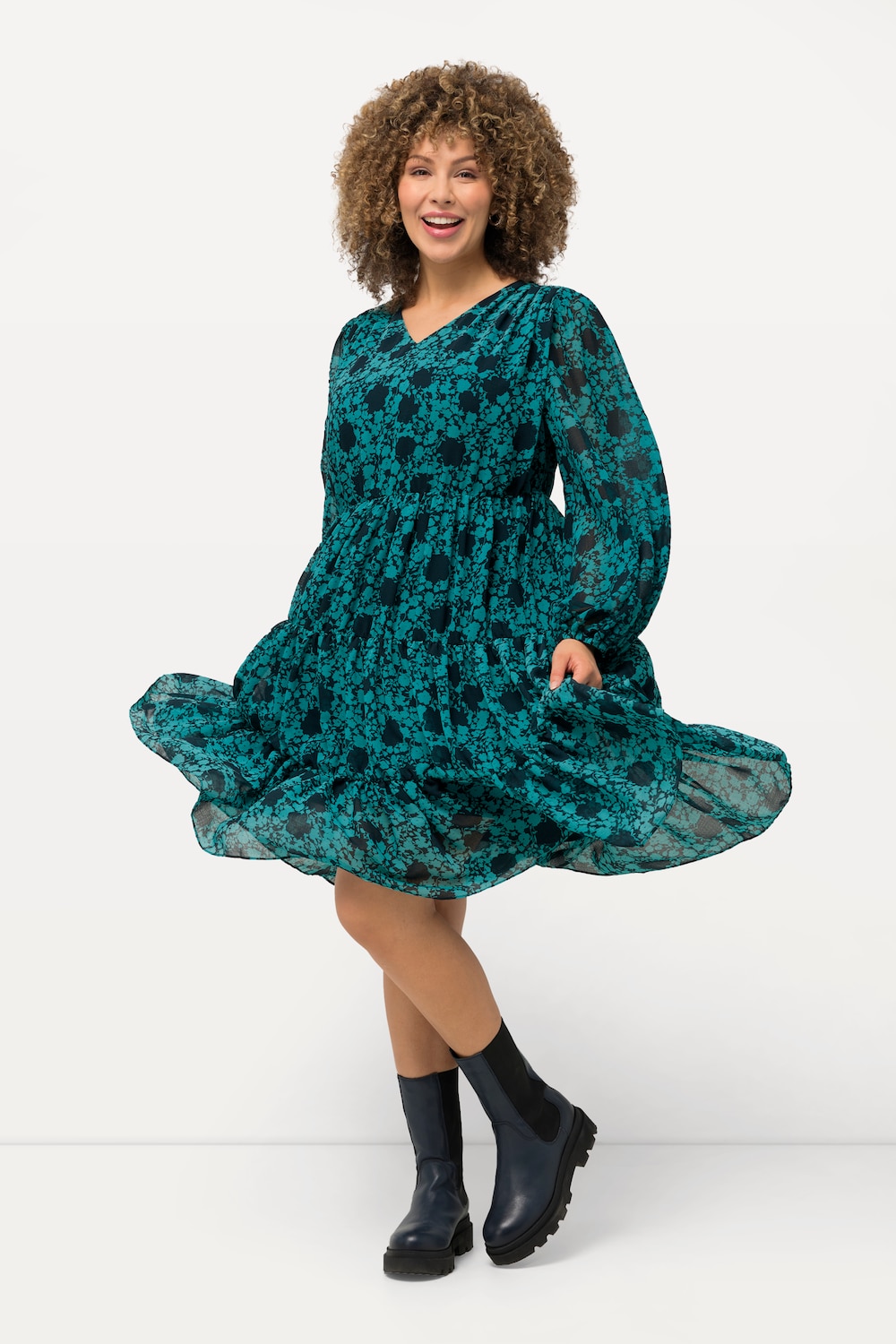 grandes tailles robe à volants, femmes, turquoise, taille: 48/50, polyester, ulla popken