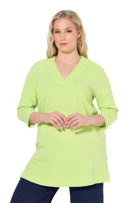 Dlouhé tričko, A střih, výstřih do V, 3/4 rukávy