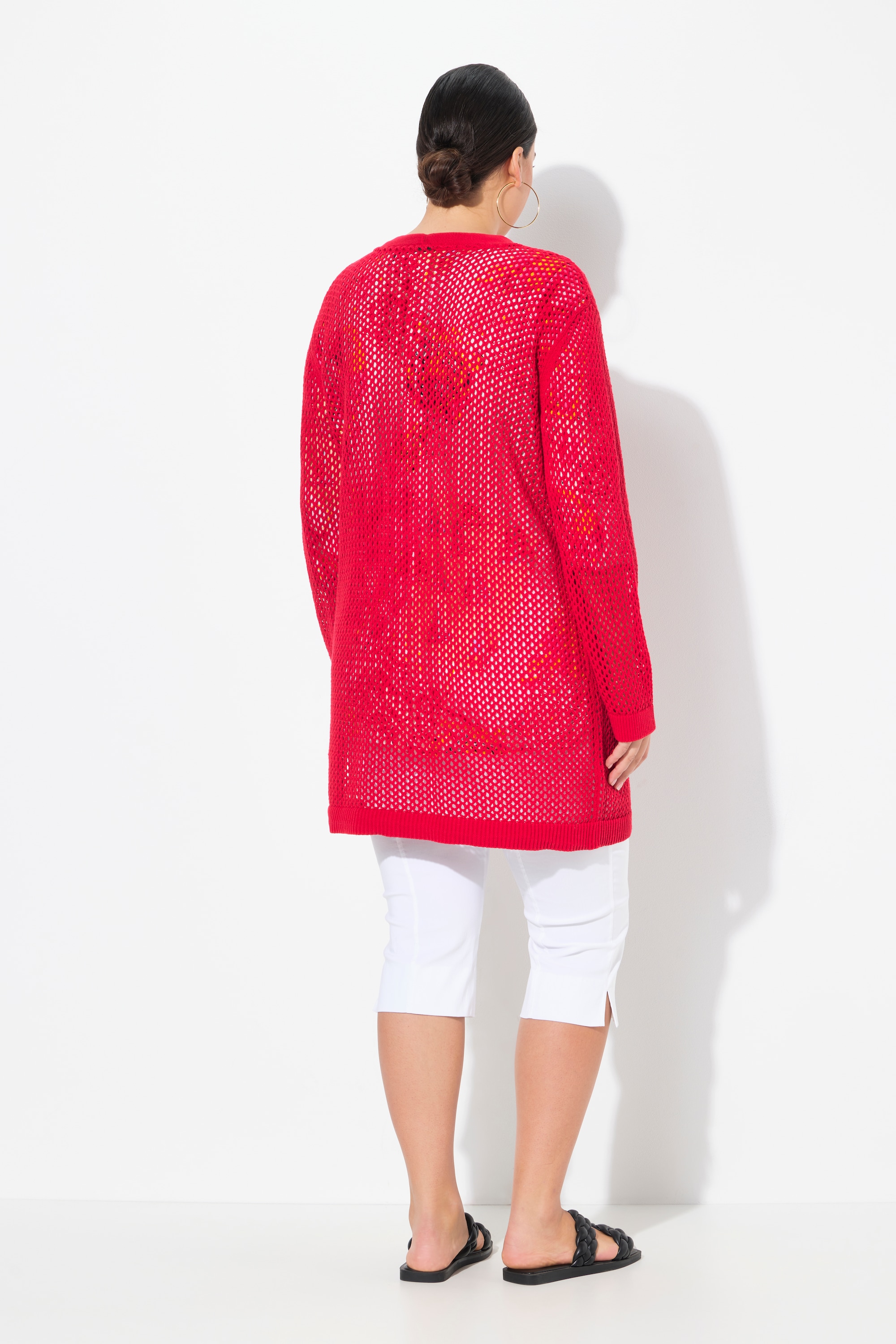 Ulla Popken Damen große Größen Long Strickjacke Netz Optik offene Form