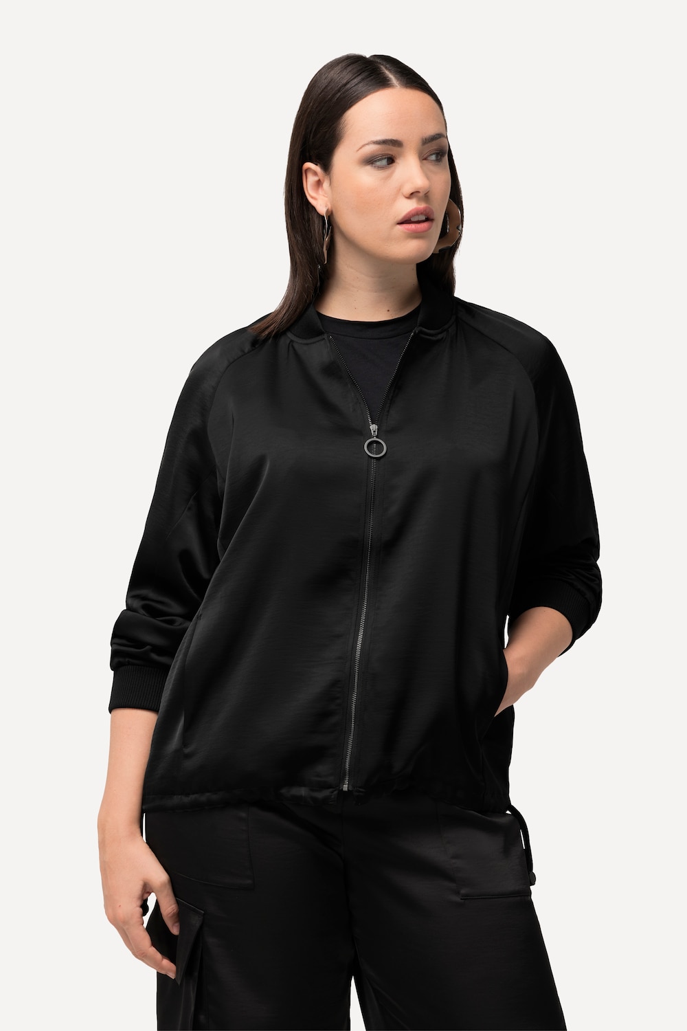 Große Größen Satin-Jacke, Damen, schwarz, Größe: 42/44, Polyester, Ulla Popken