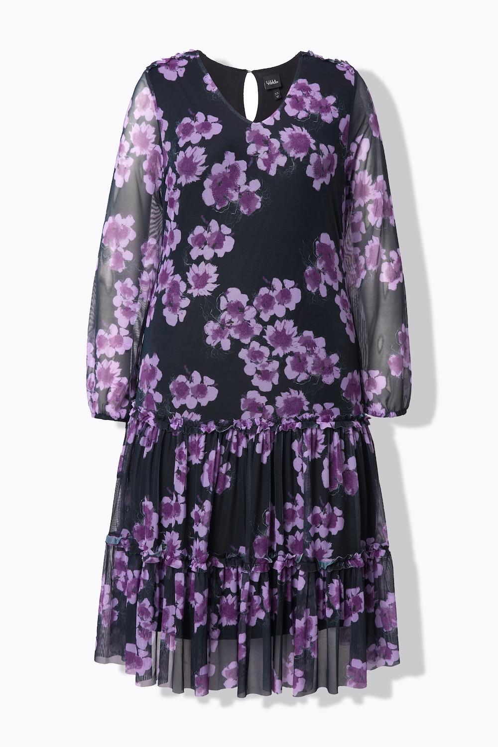 Stora storlekar Midiklänning i dubbla lager, Dam, lila, storlek: 50/52, Polyester/Viskos, Ulla Popken
