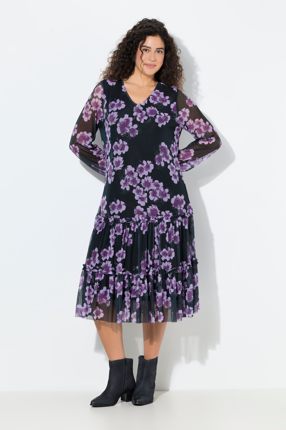 Große Größen Midikleid, Damen, lila, Größe: 62/64, Polyester/Viskose, Ulla Popken