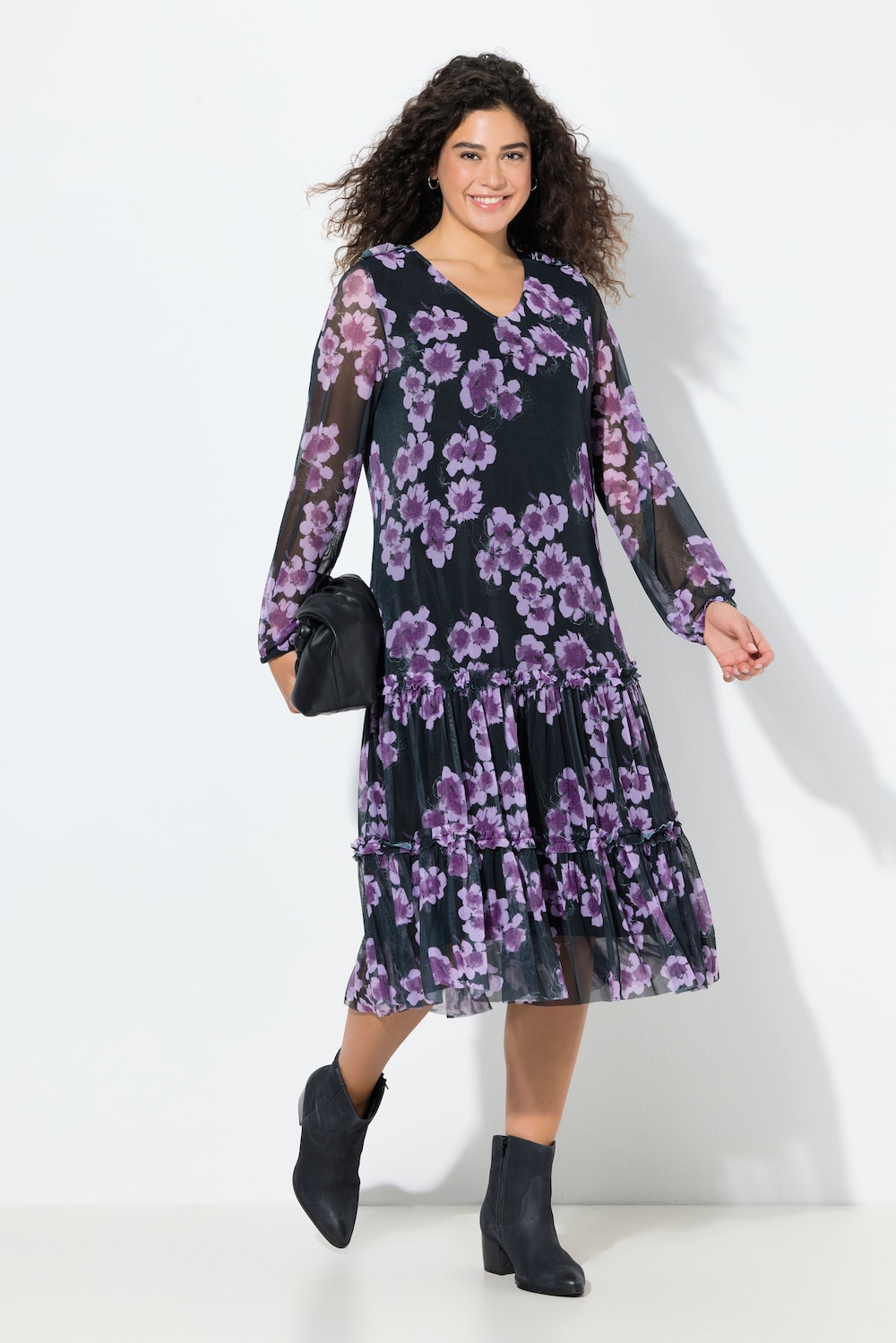 Große Größen Midikleid, Damen, lila, Größe: 42/44, Polyester/Viskose, Ulla Popken