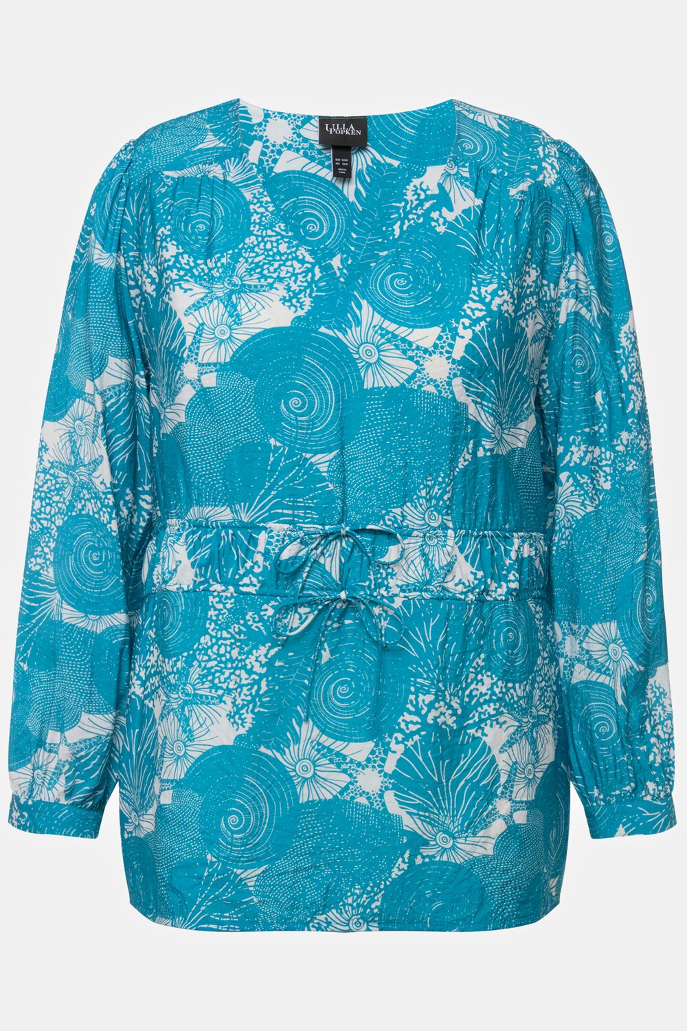 Stora storlekar Blus med maritimt print, Dam, turkos, storlek: 50/52, Viskos/Syntetfibrer, Ulla Popken