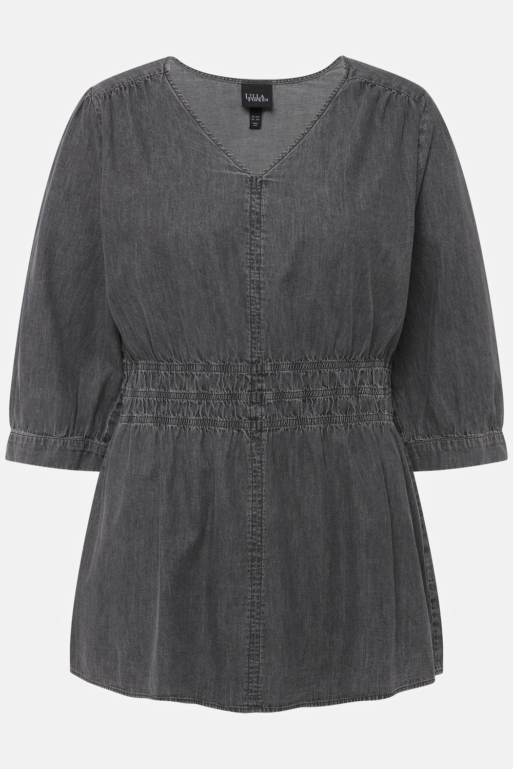 Stora storlekar Jeansblus i A-linjemodell med tvärsöm, Dam, svart, storlek: 50/52, Bomull, Ulla Popken