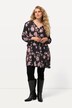 Longbluse, Blätter, A-Linie, V-Ausschnitt, 3/4-Arm