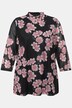 Koszula z siateczki, w kwiaty, krój trapezowy, stójka, rękawy 3/4