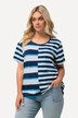 T-shirt, kombinacja pasków, luźny krój, okrągły dekolt, rękaw 1/2