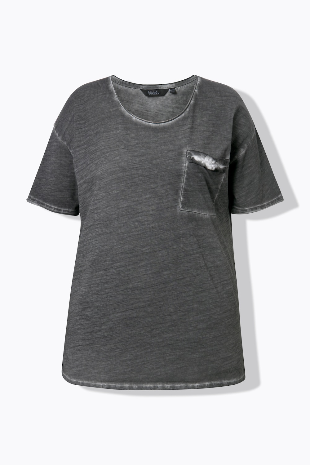 Stora storlekar T-shirt med ryschad bröstficka, Dam, grå, storlek: 50/52, Bomull, Ulla Popken