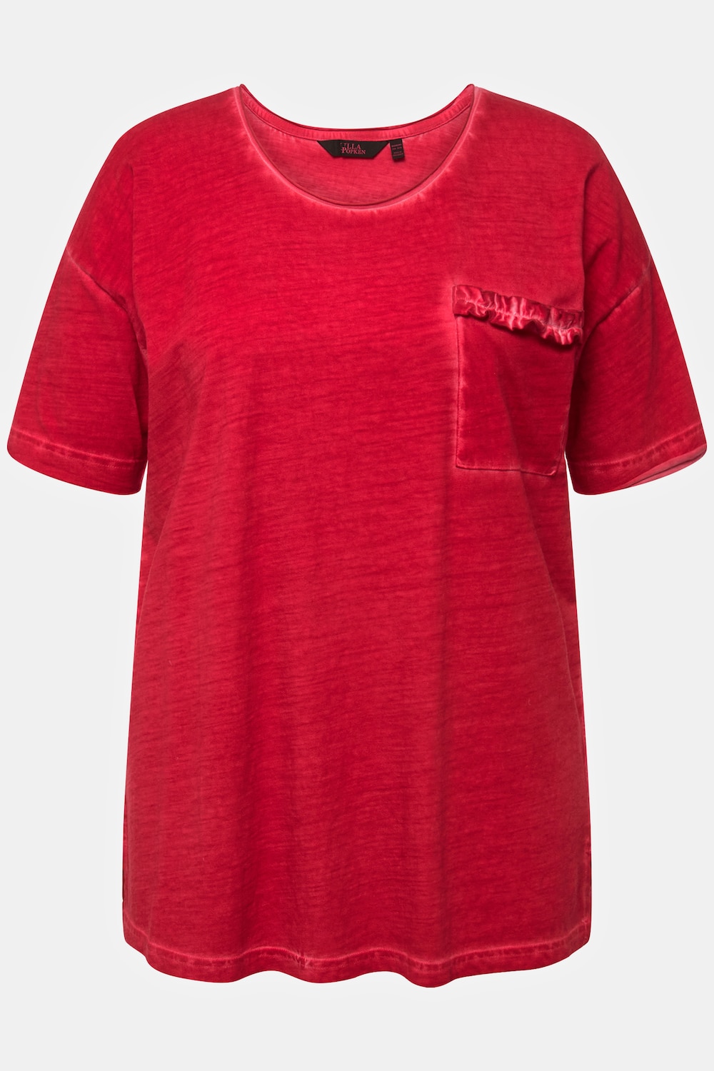 Stora storlekar T-shirt med ryschad bröstficka, Dam, röd, storlek: 62/64, Bomull, Ulla Popken