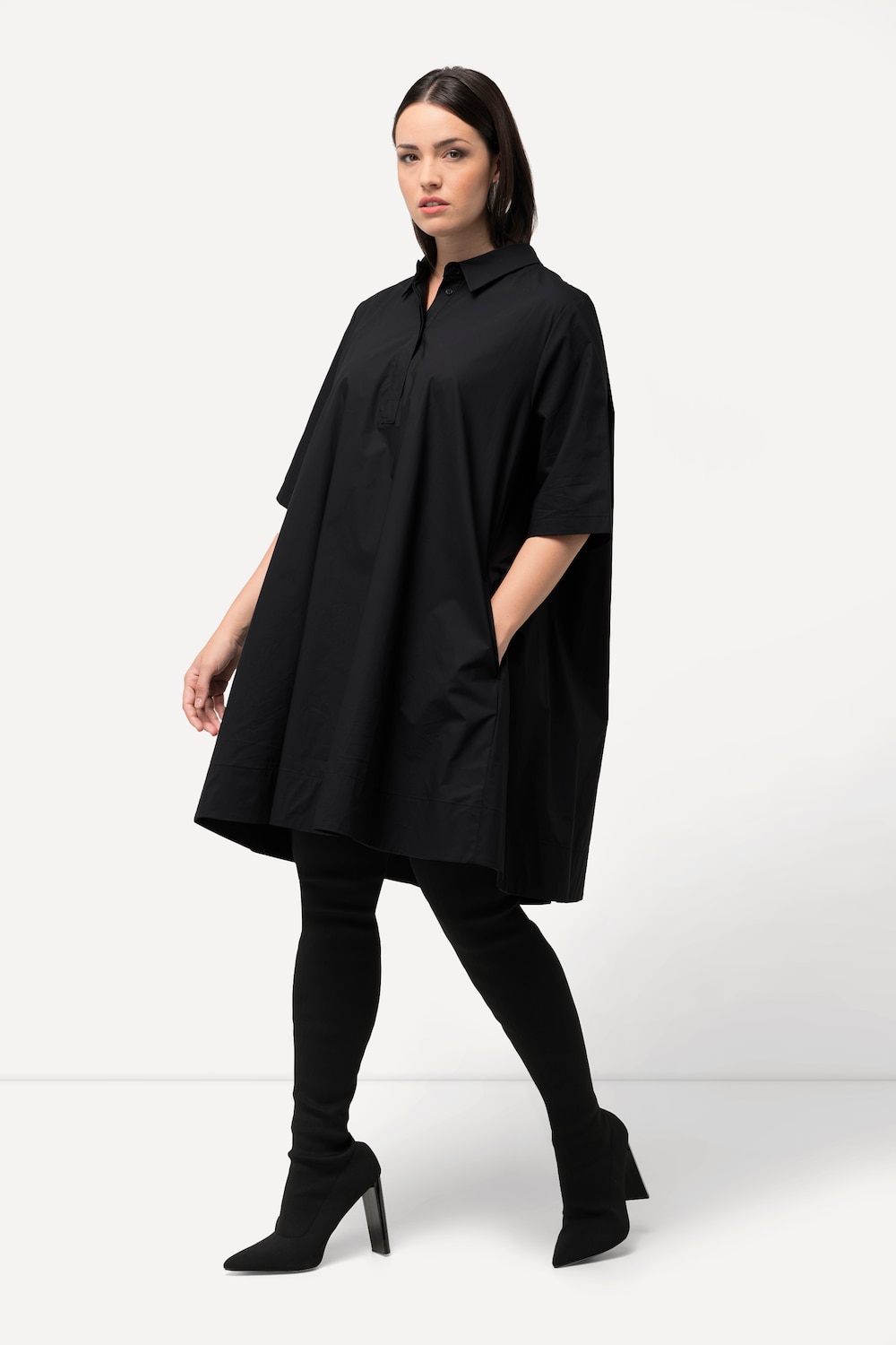grandes tailles robe-tunique papertouch. coupe évasée, femmes, noir, taille: 48/50, coton, ulla popken