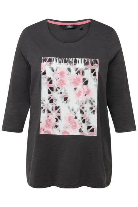 Tričko, květy, A střih, kulatý výstřih, 3/4 rukávy
