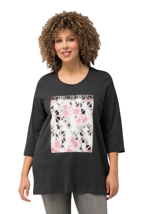 Tričko, květy, A střih, kulatý výstřih, 3/4 rukávy