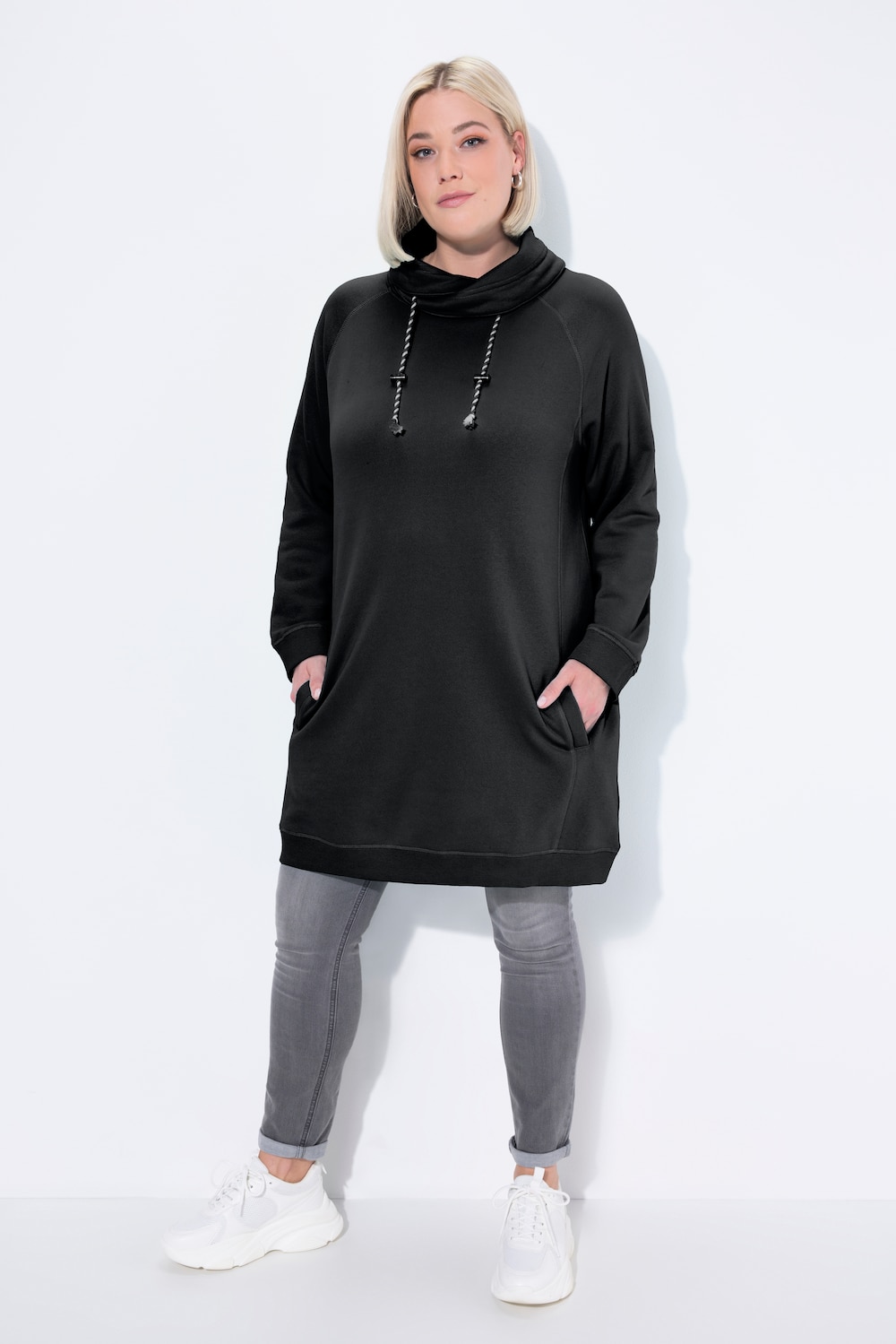 Große Größen Sweatkleid, Damen, schwarz, Größe: 46/48, Baumwolle/Polyester, Ulla Popken