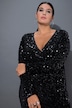 Kleid, Wickeloptik, Pailletten, V-Ausschnitt
