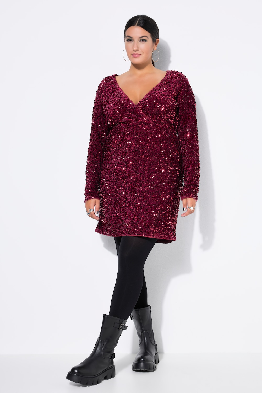 Kleid, Wickeloptik, Pailletten, V-Ausschnitt
