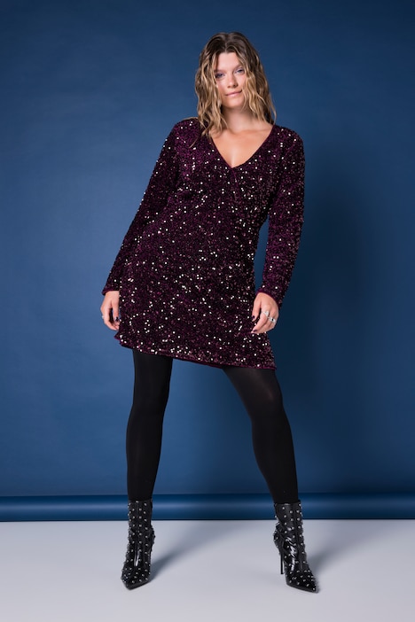 Kleid, Wickeloptik, Pailletten, V-Ausschnitt