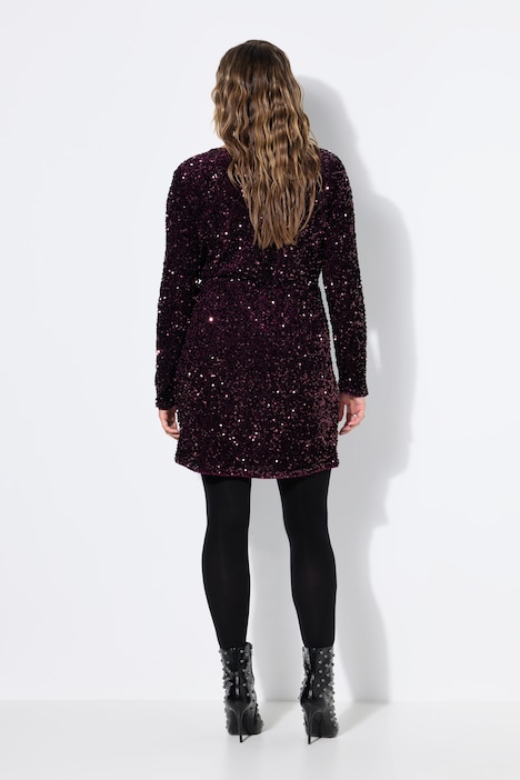 Kleid, Wickeloptik, Pailletten, V-Ausschnitt