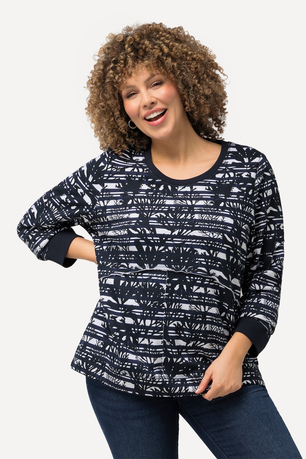 Große Größen Sweatshirt, Damen, blau, Größe: 50/52, Baumwolle/Polyester, Ulla Popken