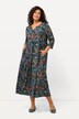 Sukienka, trapezowy krój, paisley, dekolt tunikowy, rękaw 3/4