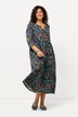 Sukienka, trapezowy krój, paisley, dekolt tunikowy, rękaw 3/4
