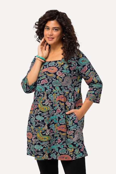 Ulla Popken Womenswear - Vestido tipo túnica de punto elástico con  estampado floral y curvas, talla grande, color arena del desierto,  multicolor 42+