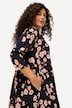 Vestido de jersey, flores, línea A, cuello de túnica, manga 3/4