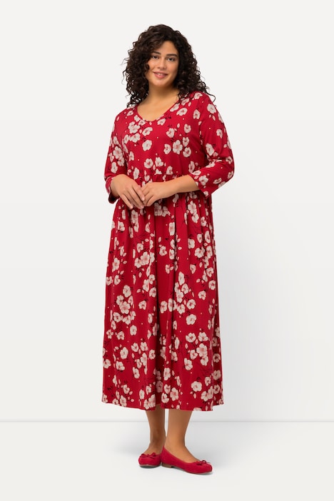 Floral Print Empire V-Neck A-line Swing Pocket Knit Dress | Maxi ...