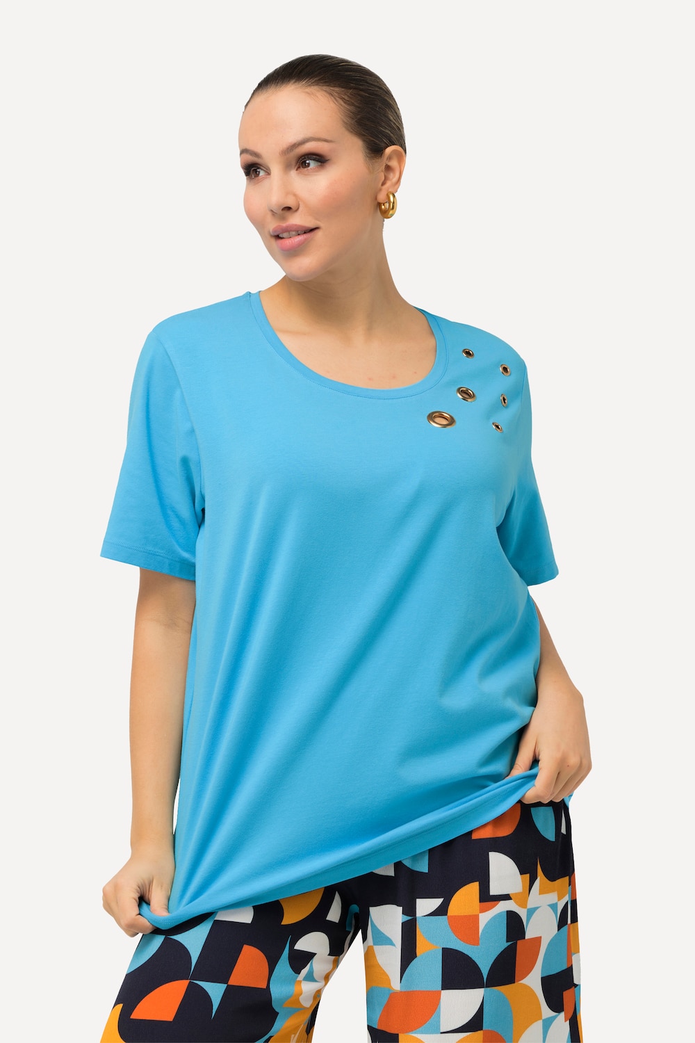 Grote Maten T-shirt, Dames, blauw, Maat: 58/60, Katoen, Ulla Popken