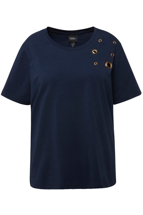 Tričko, ozdobná očka, kulatý výstřih, krátké rukávy
