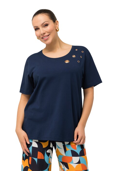 Tričko, ozdobná očka, kulatý výstřih, krátké rukávy