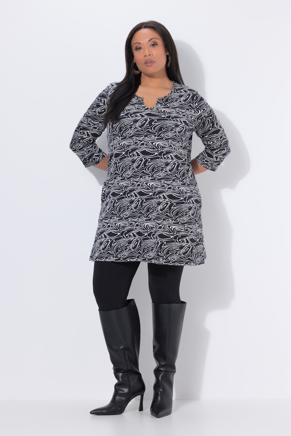 Große Größen Longshirt, Damen, schwarz, Größe: 50/52, Baumwolle, Ulla Popken