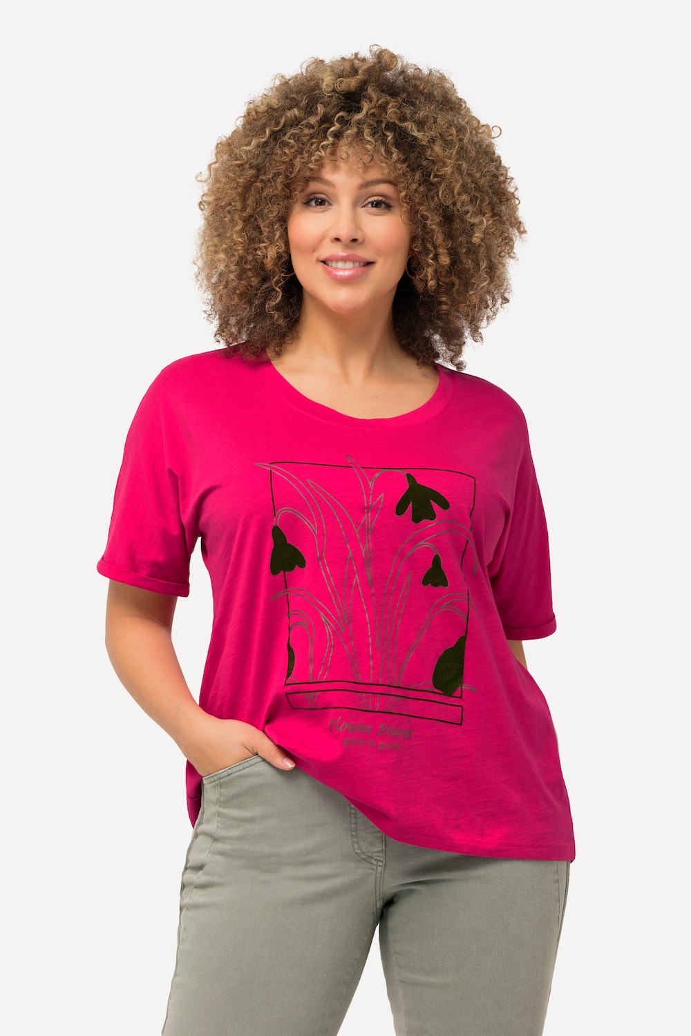 Grote Maten T-shirt, Dames, roze, Maat: 46/48, Katoen, Ulla Popken