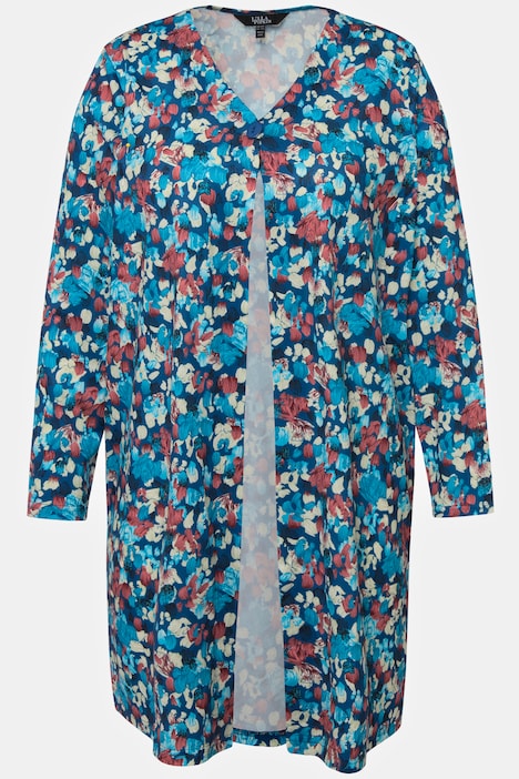 Matte Jersey One Button Floral Swing A-line Jacket | Knit Tunics | Knit ...