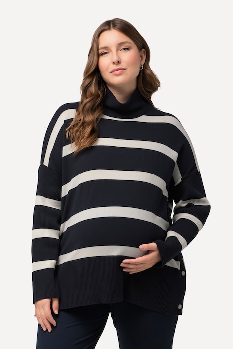 Bellieva Pullover, oversized, Seitennähte mit Druckknöpfen, Stehkragen, Langarm