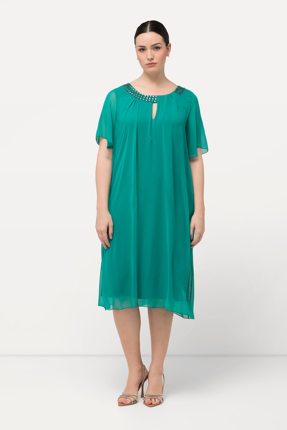 Große Größen Chiffonkleid, Damen, grün, Größe: 46/48, Polyester/Viskose, Ulla Popken