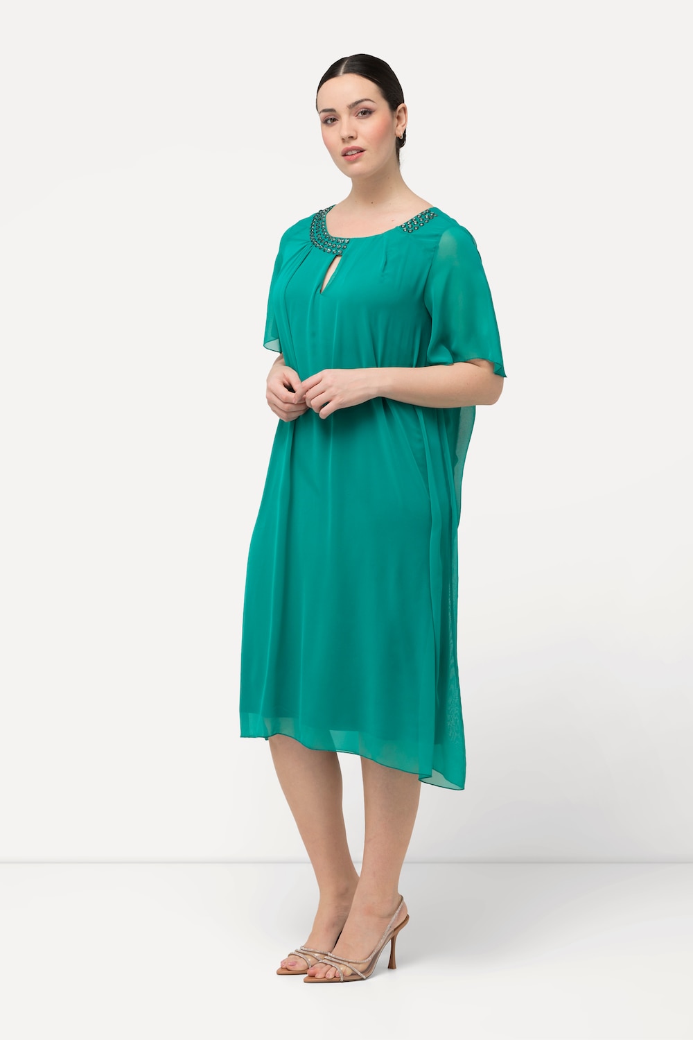 Große Größen Chiffonkleid, Damen, grün, Größe: 50/52, Polyester/Viskose, Ulla Popken