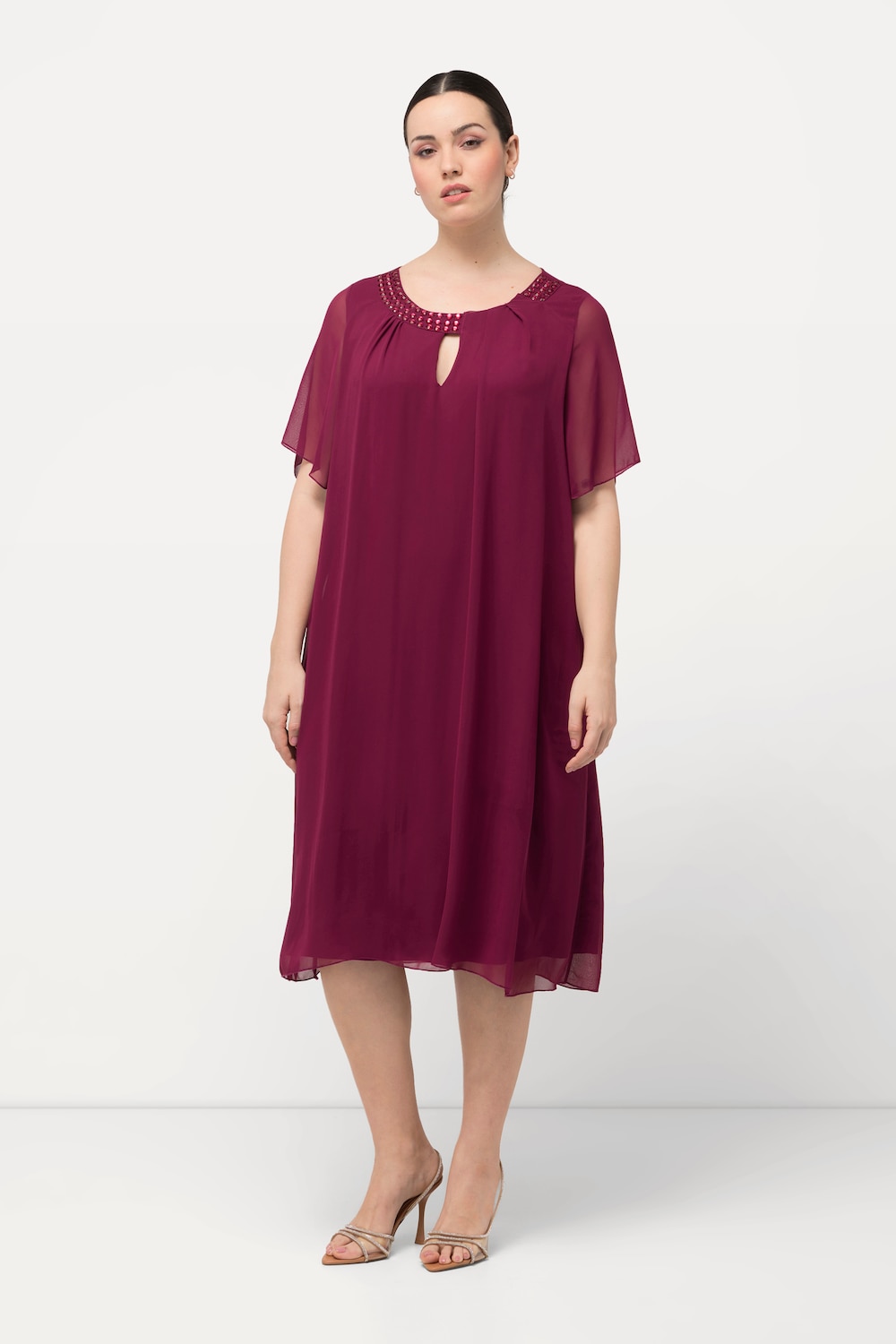 Thumbnail - Große Größen Chiffonkleid, Damen, rot, Größe: 46/48, Polyester/Viskose, Ulla Popken