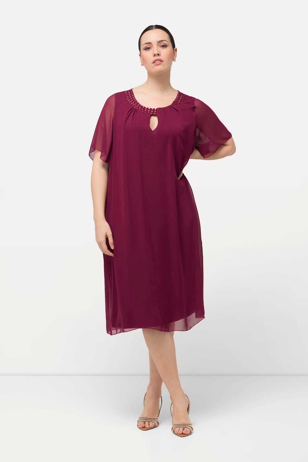 Große Größen Chiffonkleid, Damen, rot, Größe: 54/56, Polyester/Viskose, Ulla Popken