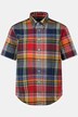 Linen blend check shirt, short-sleeve, button-down collar, modern fit, up to 8 XL