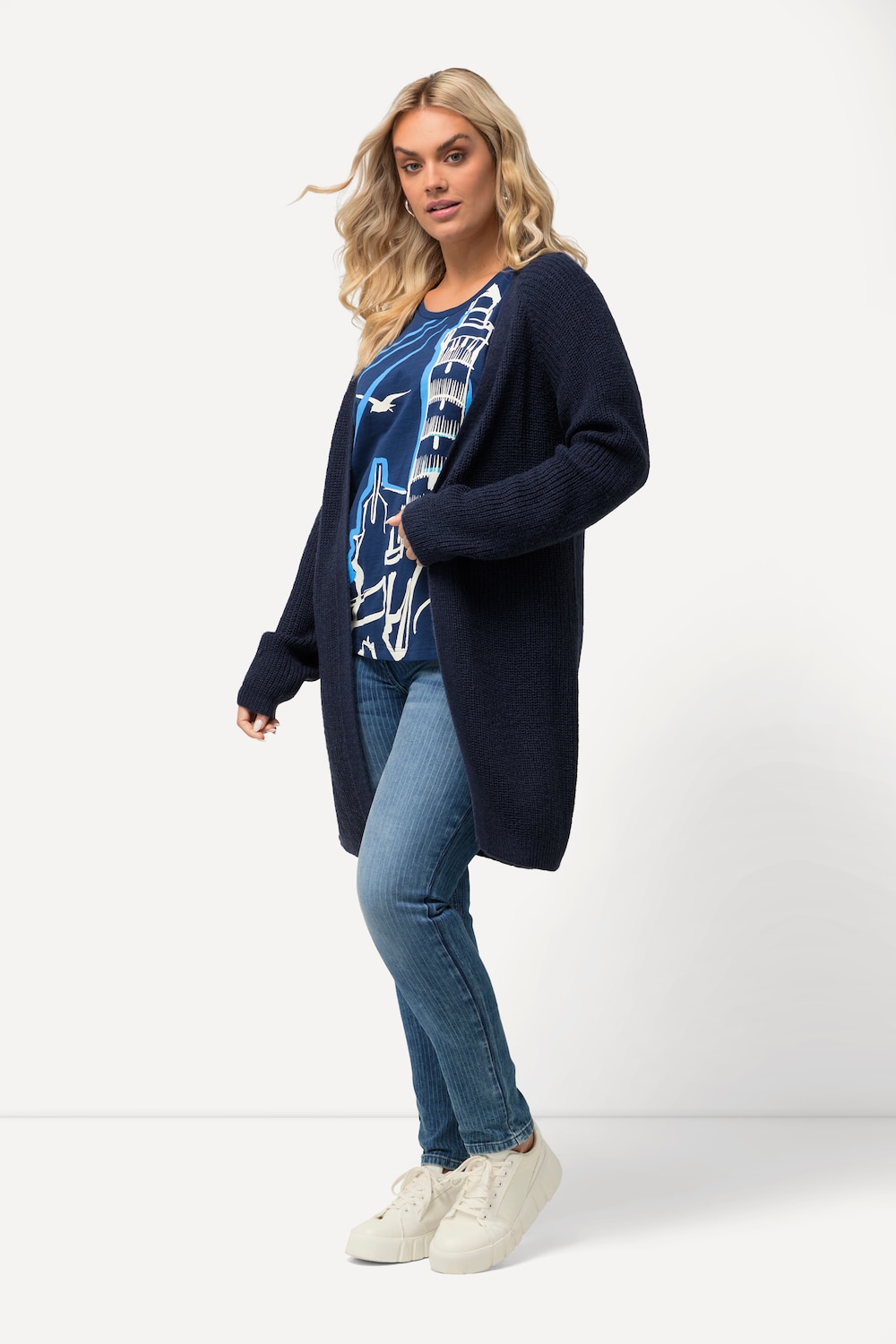 Grote Maten Cardigan, Dames, blauw, Maat: 42/44, Synthetische vezels/Polyester, Ulla Popken