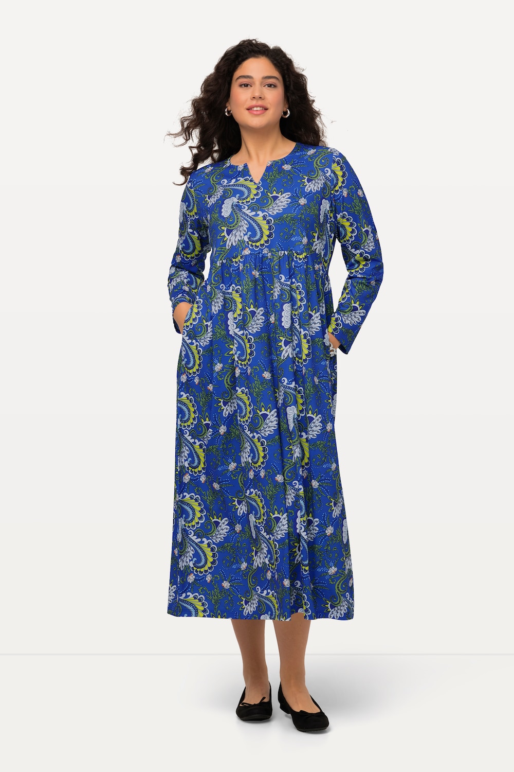 grandes tailles robe trapèze en jersey à col tunisien, femmes, bleu, taille: 56/58, polyester, ulla popken