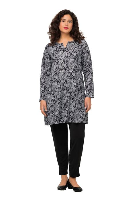 Dlouhé tričko, A střih, kašmírový vzor, tunikový výstřih, dlouhé rukávy