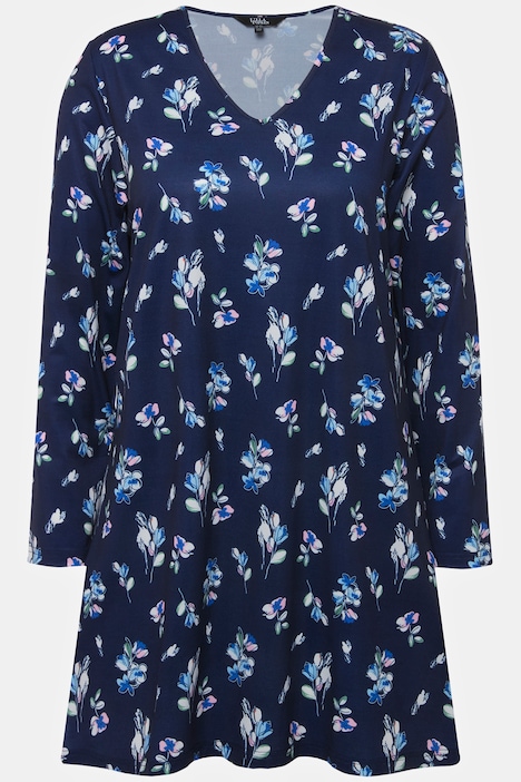 Matte Jersey V-Neck Navy Floral Swing Tunic | Knit Tunics | Knit Tops ...