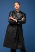 Trenchcoat van imitatieleer, oversized, nappaleer, reverskraag, dubbele rij knopen, lange mouwen